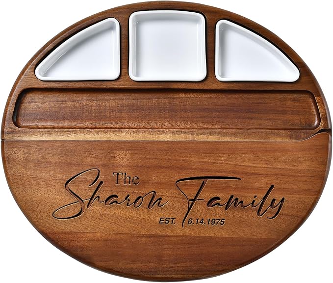Shanik Large Acacia Wood Cheese Board – Premium Charcuterie Set with Knife Holder, Cutting Surface & Serving Tray for Parties, Weddings, Gifts