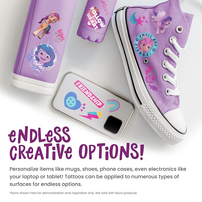 Savvi - 50 My Little Pony Temporary Tattoos: Skin-Safe Ink, Great for Birthday Parties, Gifts for Boys and Girls Ages 4-12+, Made in the USA [6 sheets, 50 count]