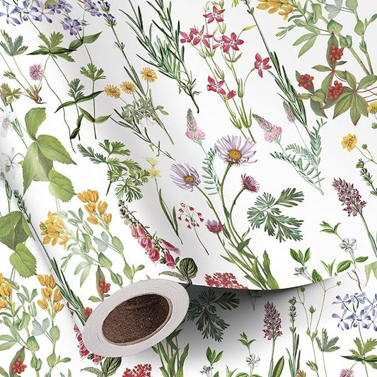 RUSPEPA 30" X 100' Wild Flower Wrapping Large Paper Roll for Women Girls, Jumbo Roll, Elegant Floral Design Gift Wrap Perfect for Birthday, Bridal Shower, Spring, Wedding, Mother's Day