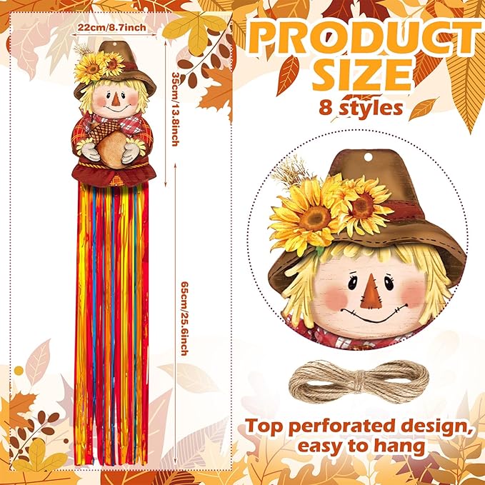 8 Pcs Fall Scarecrow Outdoor Hanging Decorations with Tassels Scarecrow Decor Thanksgiving Autumn Harvest Yard Signs for Farmhouse Festival 3.3 ft Home Lawn Yard Party Supplies Garden Decor