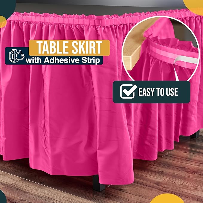 Exquisite Ruffle Table Skirt Cerise 6 Pack 14 Ft Long for Rectangle 6ft Plus or Round Tables With Adhesive Strip for Gender Reveal Decor & Happy Birthday Parties