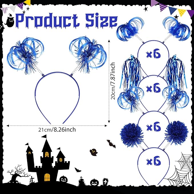 Censen 24 Pcs Pom Pom Headband Tinsel Wrapped Ponytails Head Bopper Costume Headwear Halloween Party Hair Accessories