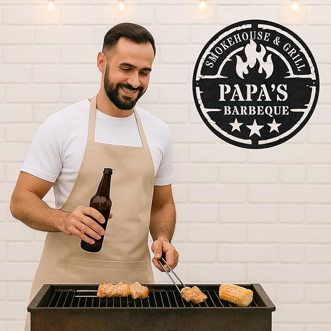 Custom BBQ Grill Metal Sign Personalized Name Wall Art for Outdoor Barbecue Patio Kitchen Backyard Decor Gift for Dad Husband Men Papa Grandpa Father Grilling Enthusiasts Family Lover Funny Gifts 28