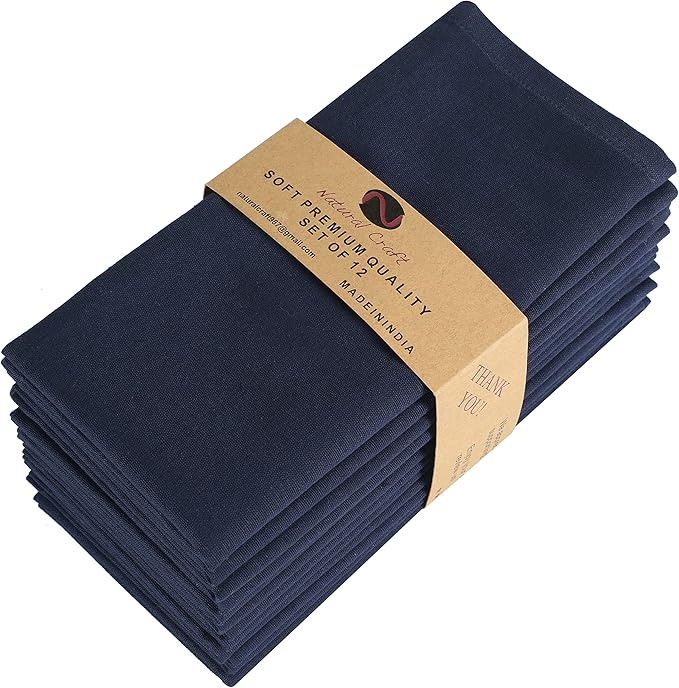 Cloth Napkins Set of 12 Cotton Linen 18x18 Inch - Soft Durable Washable - Ideal for Farmhouse Party Spring Summer Easter - Perfect Everyday Use Table Linen - Navy Blue