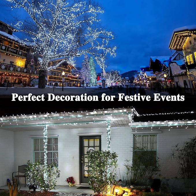 288FT 800LED Extra-Long String Lights Indoor Outdoor Clear Wire, Cold White Christmas String Lights, Plug in Twinkle Fairy Light With Timer and Memory For Wedding Patio Tree Yard Christmas Decorations