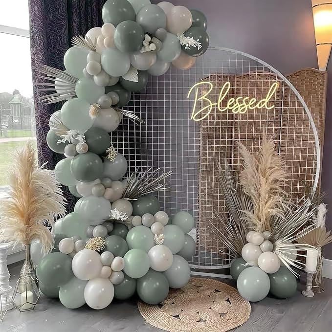 PartyWoo Dusty Green Balloons 50pcs 12 Inch Sage Olive Eucalyptus Green Boho Neutral Latex Helium Balloons for Baby Shower Wedding Jungle Woodland Themed Birthday Party Decorations Green-F59