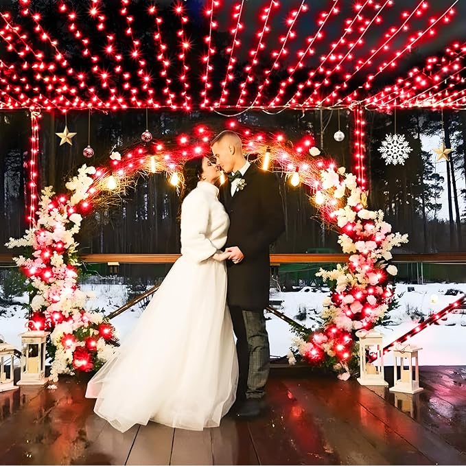 SAUIRS 403FT 1000 LED Christmas Lights Outdoor String Lights with 8 Modes Timer Waterproof Fairy Light Plug in for Outside Indoor Party Xmas Palm Tree Yard Wedding Decorations(Red)