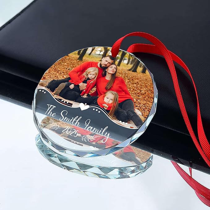 Personalized Family Photo Christmas Ornament 2025 – Custom Picture Glass Crystal Round Keepsake for Your Whole Family – Cherished Gift for Parents, Grandparents & Kids (#PGO08)