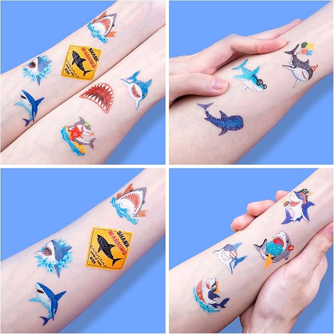 96 PCS Shark Pre-Cut Temporary Tattoos for Kids | Super Cute Shark Themed Birthday Party Favors, Supplies, Decorations, Cute Ocean Animal Tattoo Stickers, School Rewards Prizes & Gifts for Boys Girls