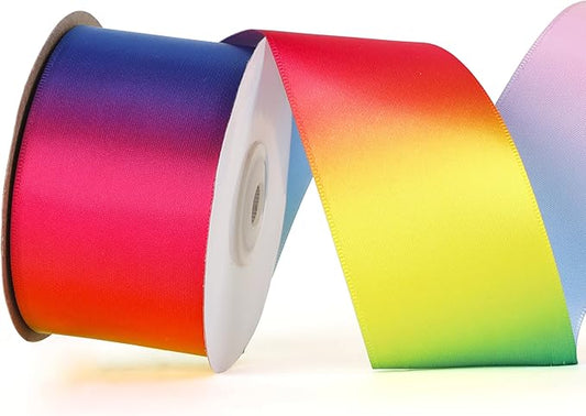 2 inch 25 Yards Rainbow Ribbon, Wide Single Face Shiny Satin Roll, Ribbon for Gift Wrapping, Wedding Decor, Pride Birthday Party Decoration & DIY Crafts
