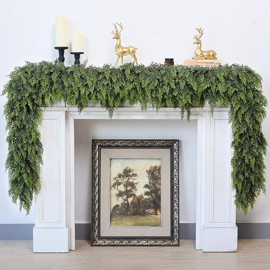 5FT Real Touch Cedar Garland for Fireplace - Artificial Christmas Garlands Realistic Faux Greenery Fake Pine Needles Garland for Holiday,Table, Window,Mantel,Stairs, Home,Indoor Outdoor Decor (2PCS)