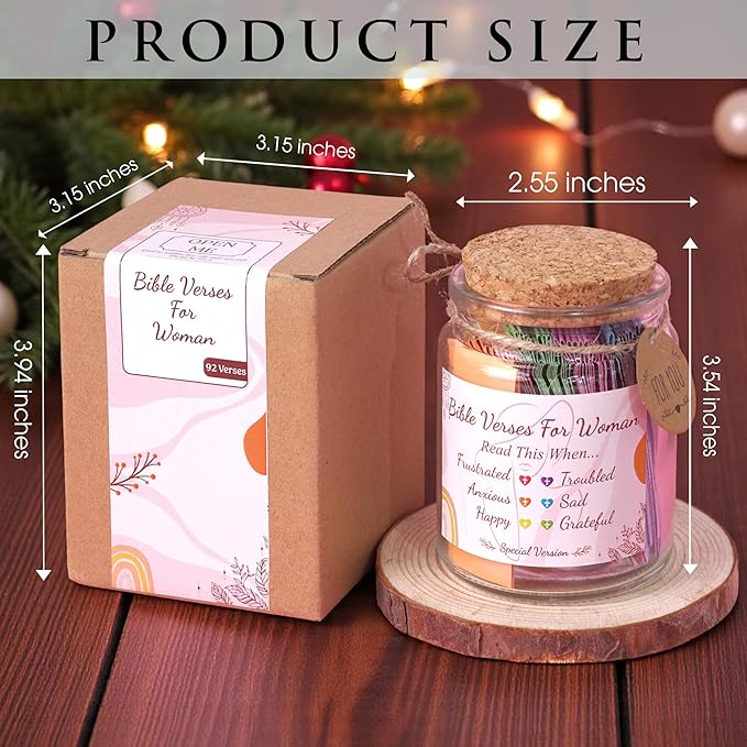 Bible Verse Jar for Women – 92 Color-Coded Scriptures for Encouragement, Inspirational Christian Present, Birthday Surprise for Her, Meaningful Christmas Gift for Women