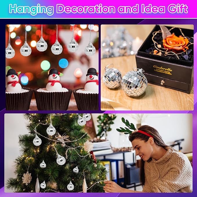 Mini Mirror Disco Ball Ornaments: Hanging Disco Ball Silver Party Decorations Set 42 Pack - Small Mirror Balls Decor for Wedding Christmas Birthday Cake Topper (1.2/2/2.4/3 Inch)