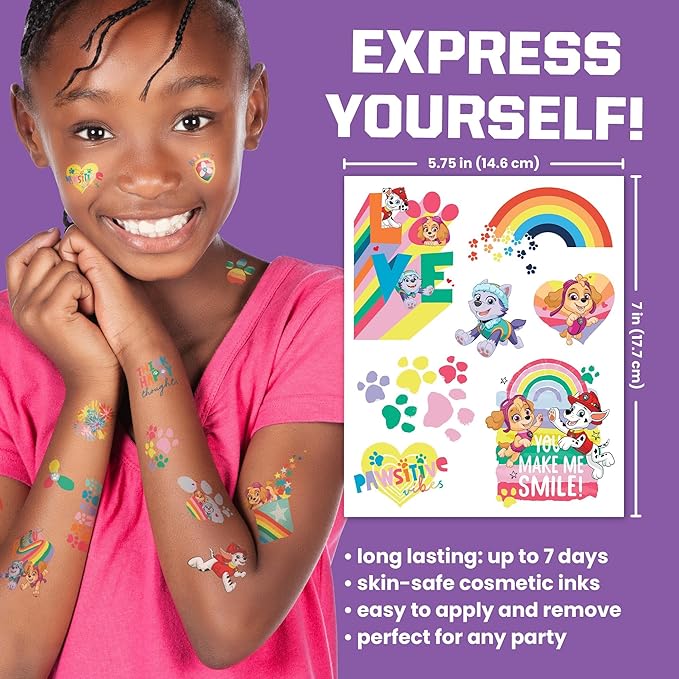 Savvi - 200 Paw Patrol Temporary Tattoos for Kids Skin-Safe Ink, Great for Birthday Parties and Game Nights, Boys and Girls Ages 4-12+, Made in the USA