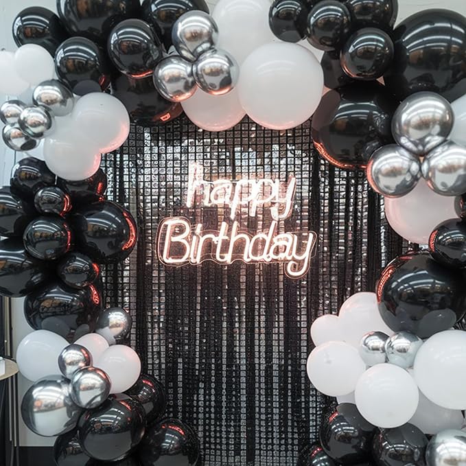 Black and Silver Balloons, Black White Balloons, Pearl Silver White Balloon Confetti Balloon for Birthday Party Baby Shower Gender Reveal Wedding Anniversary Graduation Decor