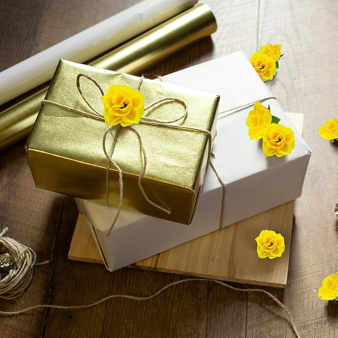 100pcs Yellow Roses Artificial Flowers,Artificial Yellow Roses Bulk,Yellow Silk Rose for Decations,Fake Yellow Rose for Wall DIY Party Decoration (1.3 Inch)