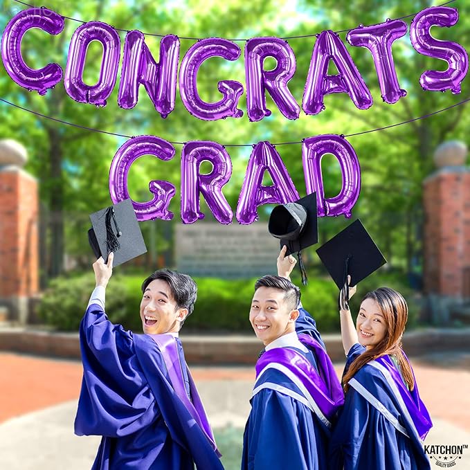 KatchOn, Purple Congrats Grad Balloons - 16 Inch | Congrats Grad Foil Balloon Banner For Graduation Decorations 2025 | Foil Balloon Banner For 2025 Graduation Party Decorations