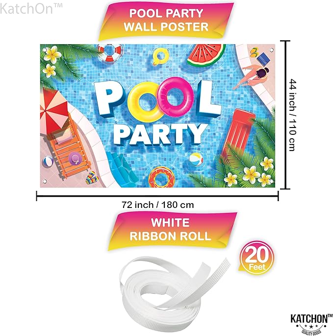 KatchOn, XtraLarge Pool Party Backdrop - 72x44 Inch | Pool Party Banner for Pool Party Decorations | Summer Backdrop for Summer Party Decorations | Pool Party Birthday Decorations, Pool Party Sign