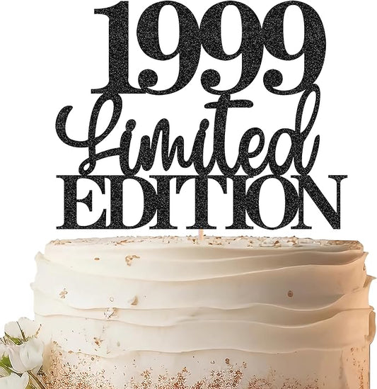 Limited EDITION 1999 Cake Topper - Black Glitter Happy 26th Birthday Party Cake Decoration Supplies, Cheer to 26 Years Cake Bunting Decor for 26th Birthday Party Photo Booth Props