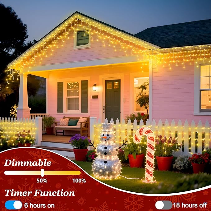 810 LED Christmas Lights Outdoor Indoor, 82ft Warm White String Lights with 180 Drops, 12 Modes Dimmable Curtain Lights with Timer, Waterproof Twinkle Fairy Lights for Bedroom Window Xmas Decor