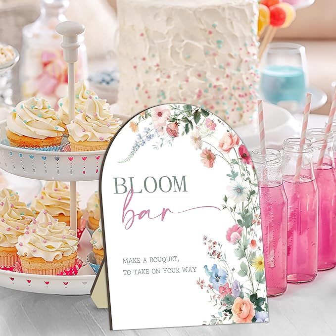 Floral Bouquet Bar Wooden Sign, Bride Shower Flower Bar Station, Baby Shower Bow Welcome Tabletop Sign Decor, Floral Table Signs for Gender Reveal Parties, Bridal Shower Bouquet Decorations Signs