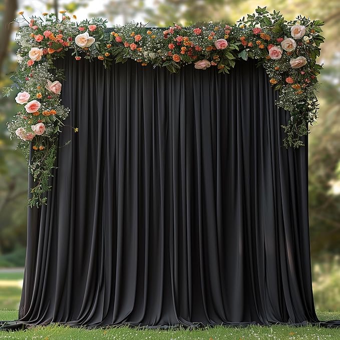 30x10ft Wrinkle Free Black Backdrop Curtain for Parties Soft Fabric Drapes Wedding Black Curtain Backdrop for Birthday Party Decorations Background for Photography 5x10ft, 6 Panels