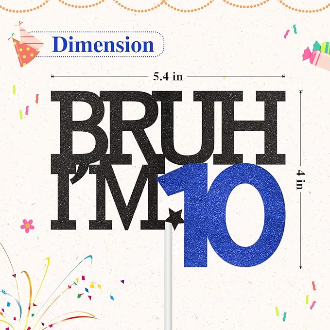 Bruh I'm 10 Cake Topper, Happy 10th Birthday Decorations for Boy, Funny 10th Birthday Cake Topper 10 Year Old Birthday Party Decoration Supplies