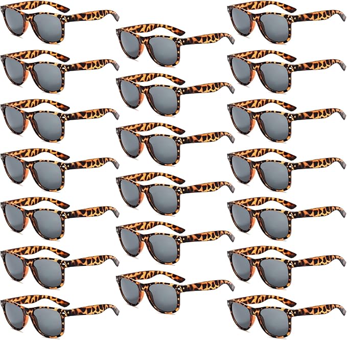 Bulk Retro 80s Square Sunglasses, UV400 Protection, 20 Pack for Party Favors, Beach, Wedding, Pool, Birthday