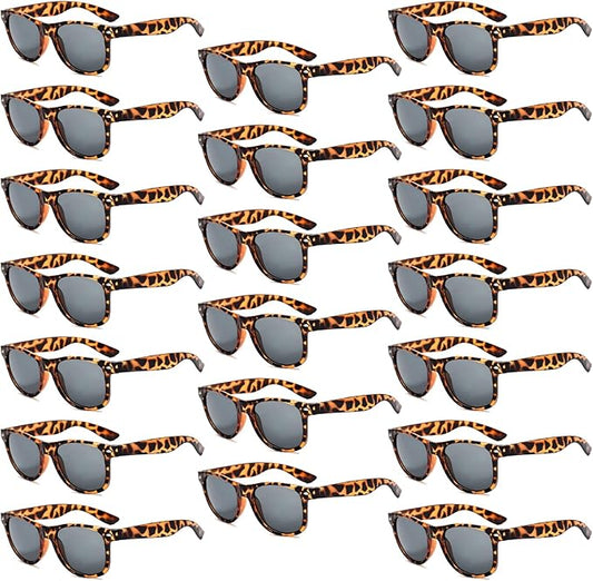 Bulk Retro 80s Square Sunglasses, UV400 Protection, 20 Pack for Party Favors, Beach, Wedding, Pool, Birthday