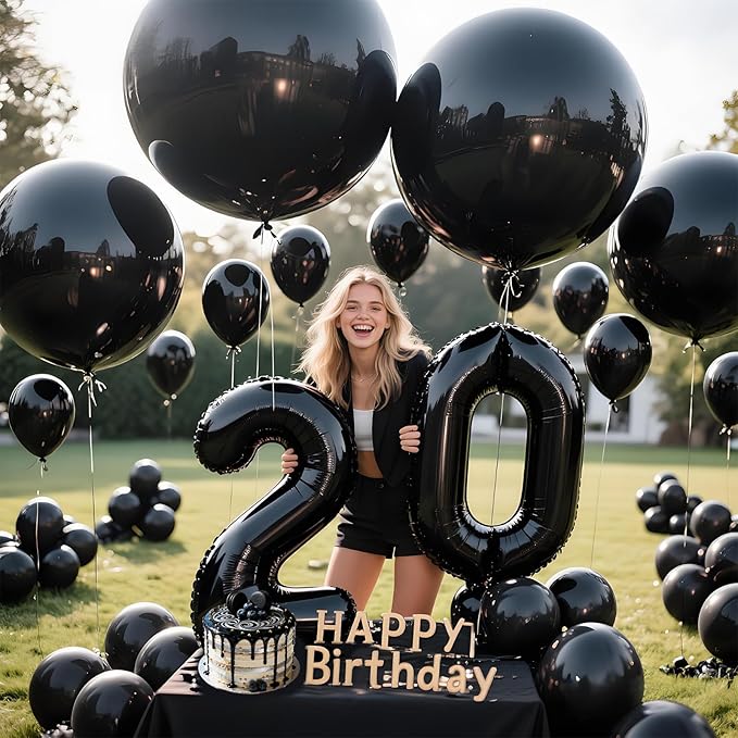 KAWKALSH Black Balloons 9pcs 36 Inch Extra Large Big Jumbo Giant Matte Black Latex Helium Balloons for Graduation Halloween New Year Anniversary Birthday Retirement Party Decorations