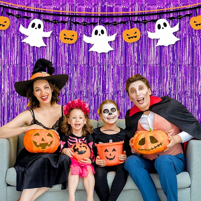 3 Pack Purple Foil Fringe Curtains Backdrop, 3.28 x 6.6 Ft Metallic Streamers Tinsel Curtains Background for Photo Booth, Birthday, Halloween, Christmas, Thanksgiving, New Year Party Decorations