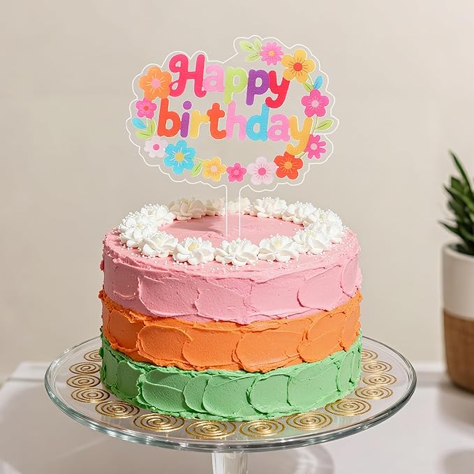 Coucoland Birthday Cake Toppers - 1 Pc Vintage Daisy Flower Acrylic Cake Decorations for Baby Shower Birthday Party Supplies