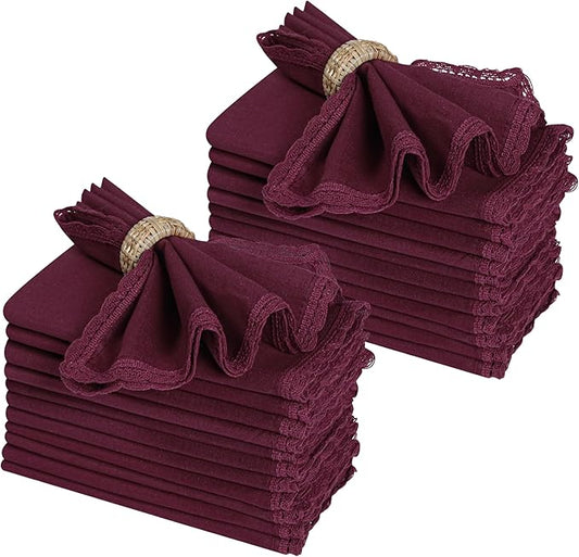 Ramanta Home Linen Flax Cloth Napkins Set of 24 | 18x18 Inch | Premium Cotton Linen Flax Lace Soft & Durable | Washable Ideal for Everyday Use Parties Thanksgiving Christmas Halloween Burgundy