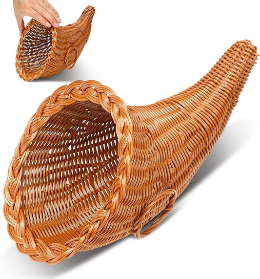 Dandat 1 Pcs Thanksgiving Cornucopia Basket 13.78 Inch Thanksgiving Horn of Plenty Fall Table Decoration Harvest Cornucopia for Autumn Table Centerpieces Fall Party Decorations