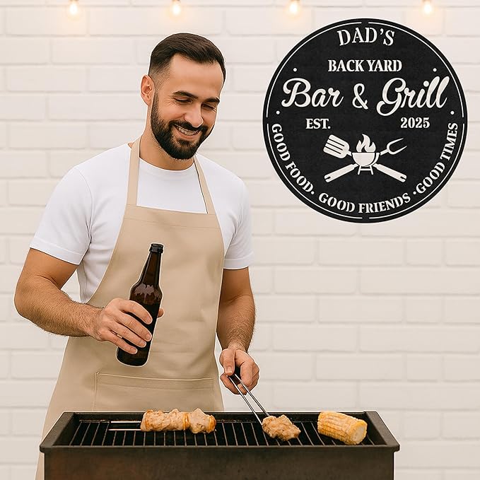Custom BBQ Metal Sign Personalized Grill Name Wall Art for Outdoor Kitchen Patio Backyard Decor Fathers Gift for Dad Grandpa Husband Barbecue Smoker Area Sign, Grilling Lover Gifts 65