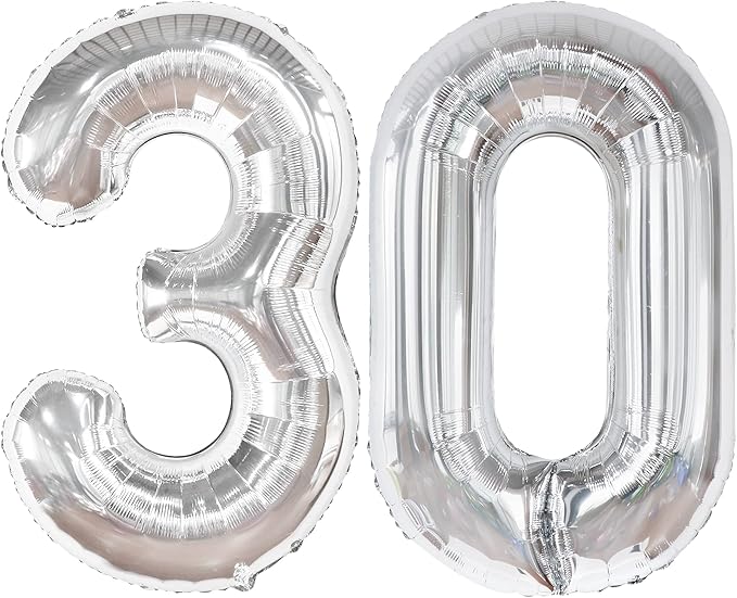 KatchOn, Silver 30 Balloon Numbers - 40 Inch | 30 Number Balloons | 30th Birthday Decorations for Her, Him | 30th Anniversary Decorations | Silver Birthday Decorations