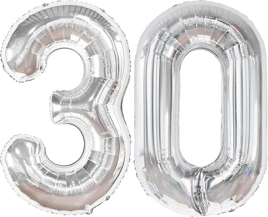 KatchOn, Silver 30 Balloon Numbers - 40 Inch | 30 Number Balloons | 30th Birthday Decorations for Her, Him | 30th Anniversary Decorations | Silver Birthday Decorations
