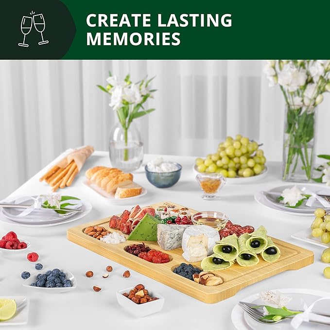 ROYAL CRAFT WOOD Charcuterie Board Set – Large Bamboo Cheese Board & Serving Tray – Perfect Housewarming, Wedding & Bridal Shower Gift, Birthday Gift for Women – Large 18x12