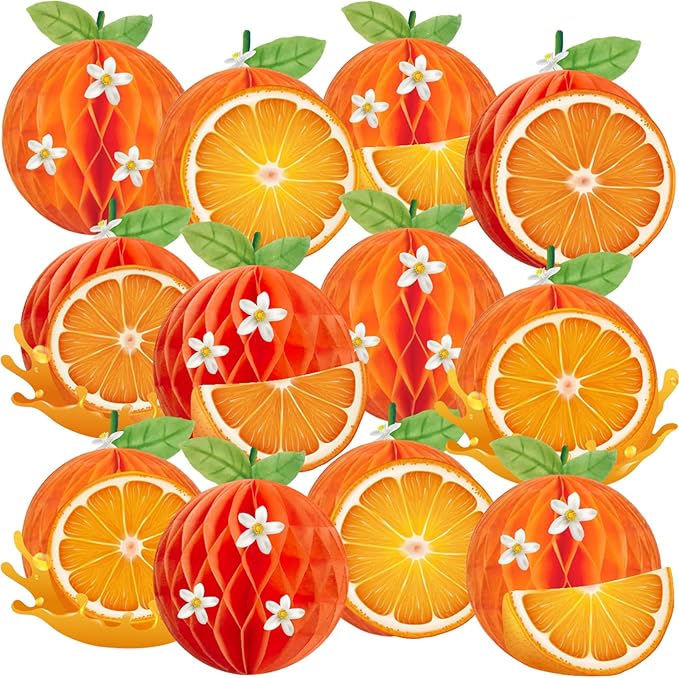 12 Pcs Orange Honeycomb Balls, Orange Birthday Party Supplies, Honeycomb Decorations, Table Centerpieces for Little Cuties, Birthday, Baby Shower