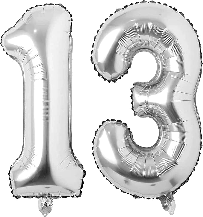 Silver 13 Number Balloons Big Giant Jumbo Large Number 13 Foil Mylar Balloons for Girl Boy 13th Birthday Party Supplies 13 Anniversary Events Decorations-40 inch