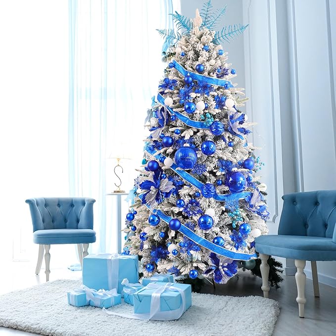 Large Christmas Ball Ornaments, Oversized Shatterproof Plastic Decorative Hanging Mercury Ornaments Ball for Xmas Holiday Party Decorations (Blue, 6.0")