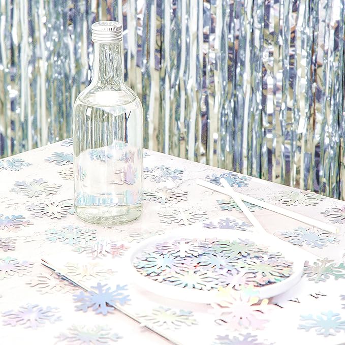 Snowflake Snow-Iridescent Party-Decorations Frozen Paper-Confetti - 100pcs Glitter Christmas Holographic Table Confetti,Winter Wonderland Birthday Supplies New Year Baby Shower Decor Lasting Surprise