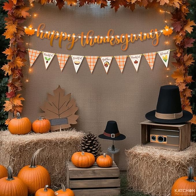 KatchOn, Happy Thanksgiving Banner with LED Light - 10 Feet, No DIY | Lighted Thanksgiving Decorations Indoor, Outdoor, Fall Maple Leaf Garland for Harvest Decorations | Turkey Decor, Wall Decoration