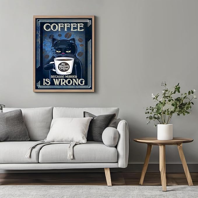 Posterizer 1 pcs - Funny Black Cat - For Cat and Coffee Lovers - Art for Animal Lovers - Kitchen & Bar Art - Gifts for Women - Living Room Bedroom Decor - 05x07 unframed wall art