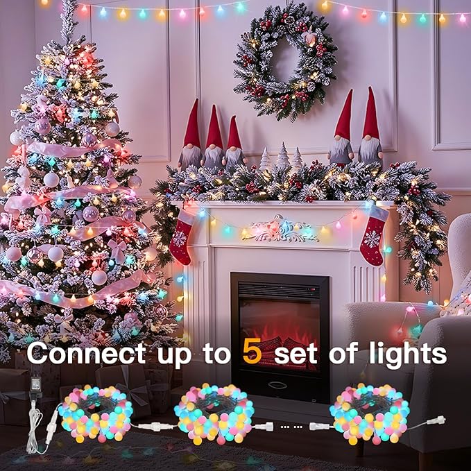 suddus Pastel Christmas Lights, 66ft 200 Led Connectable Globe String Lights Indoor with Timer, Fairy Lights Plug in for Xmas Tree, Bedroom, Party, Room, Classroom, Patio, Outdoor, Easter Decoration
