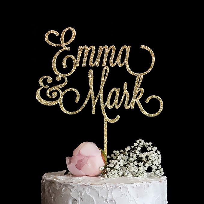 Custom Wedding Cake Topper with First Names, Personalized wedding cake topper, Calligraphy Wedding Cake Topper, Rose Gold Silver Glitter