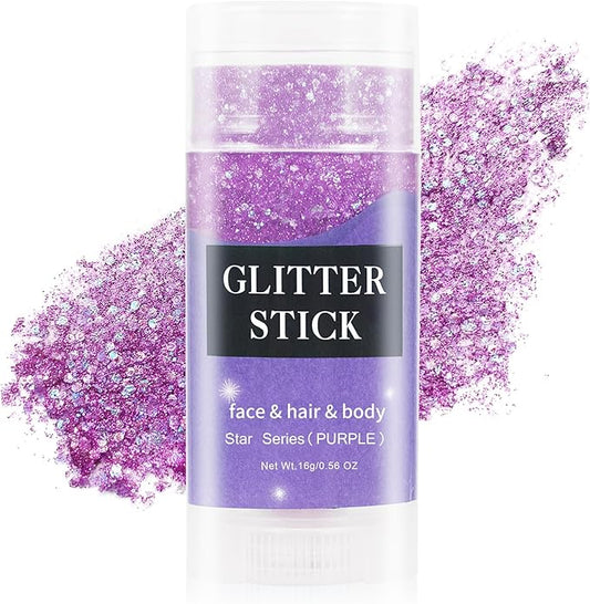 MEICOLY Purple Hair Glitter Stick,Halloween Mermaid Face Glitter Paint,Mardi Gras Outfit for Women Accessories,Waterproof Body Glitter Chunky Makeup,Body Glitter for Spirit Week Costume