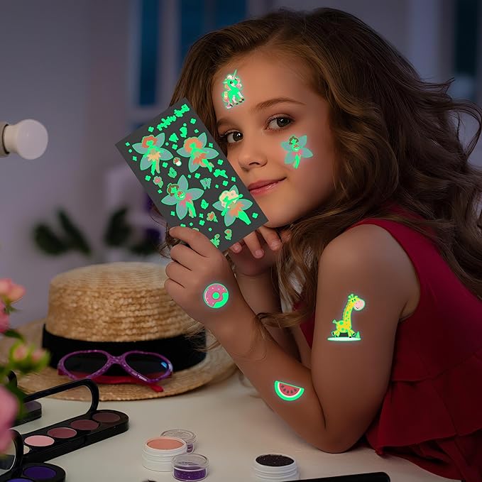 380 Styles (30 Sheets) Luminous Tattoos for Kids, Mixed Styles Temporary Tattoos Stickers with Mermaid/Dinosaur/Space/Unicorn for Boys and Girls, Glow Party Supplies Birthday Gifts