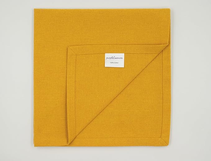 PurpleEssences Set of 6 Cloth Dinner Napkins 100% Cotton 18x18 Inch - Soft Durable Washable - Ideal for Farmhouse Party Christmas Holiday Winter - Perfect Everyday Use Table Linen - Golden Yellow