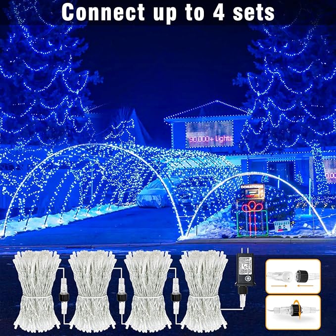 100FT 300 LED Christmas Lights Outdoor, Plug in Christmas String Lights Indoor, Waterproof & 8 Modes & Timer Function, Connectable Fairy Twinkle Light for Bedroom Wedding House Party Decor, Blue